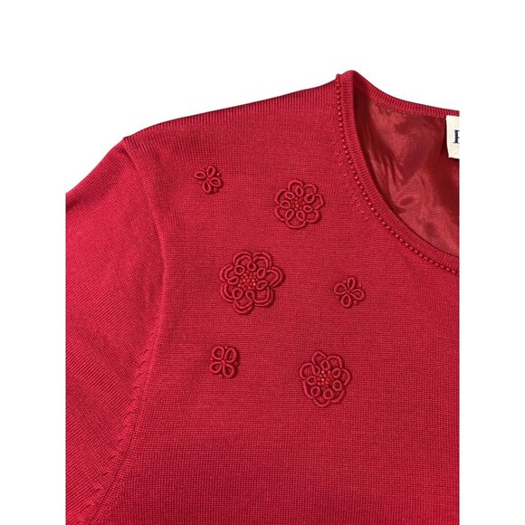 Pendleton Red Cardigan Sweater With Floral Embroidery Silk/Nylon Blend Lined - L - Picture 5 of 6